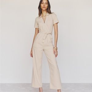 The Reformation Cassidy Denim Jumpsuit in Cream